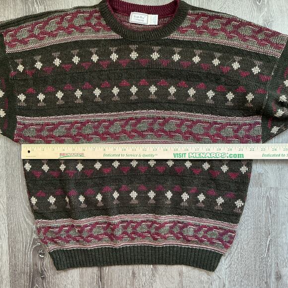 Vintage Bugle Boy Sweater Red Brown Cosby Fair Isle Grandpa Mens Large - Picture 3 of 8